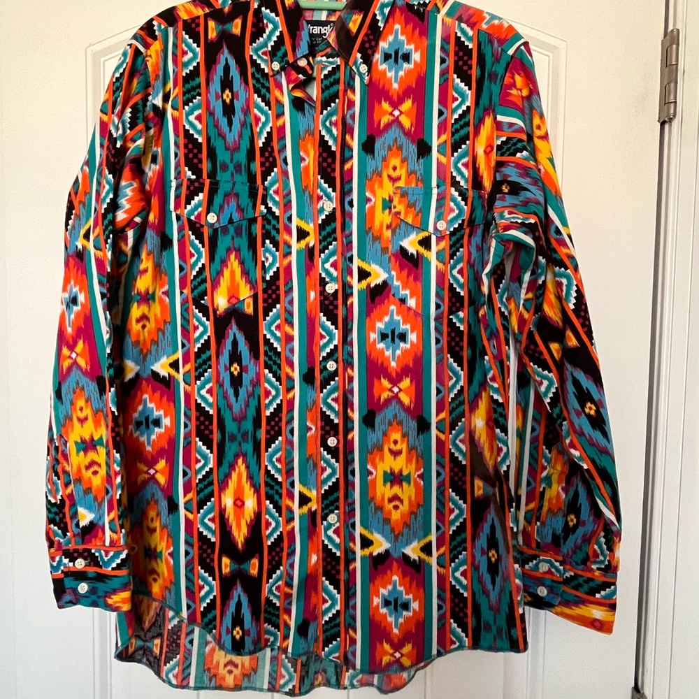 Wrangler Men's Brushpopper Southwestern Pearl Snap Shirt SEE DESCRIPTION